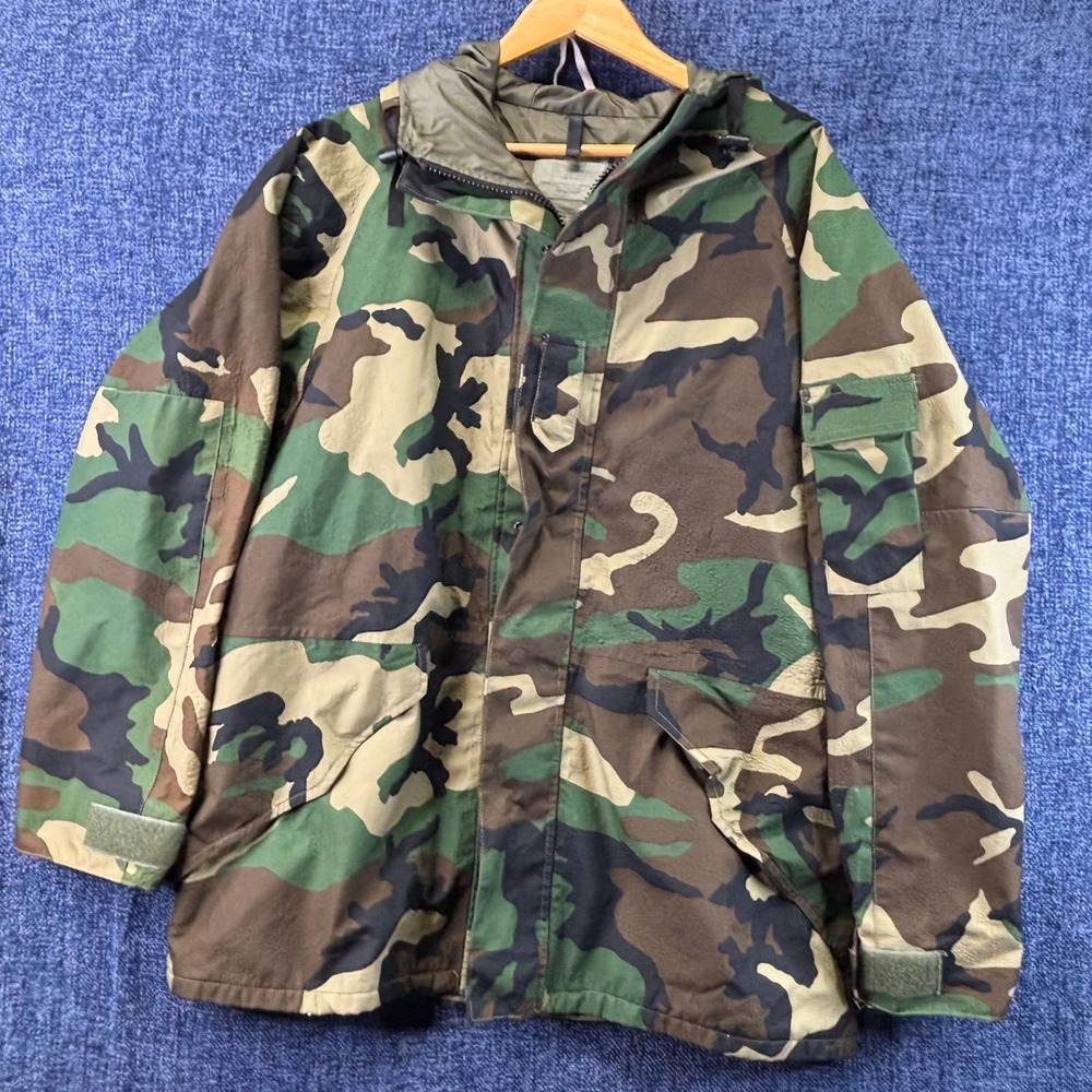Barrier Wear Parka Mens Large Long Woodland Camo Nylon MIL-P-44188D ECWCS Cold